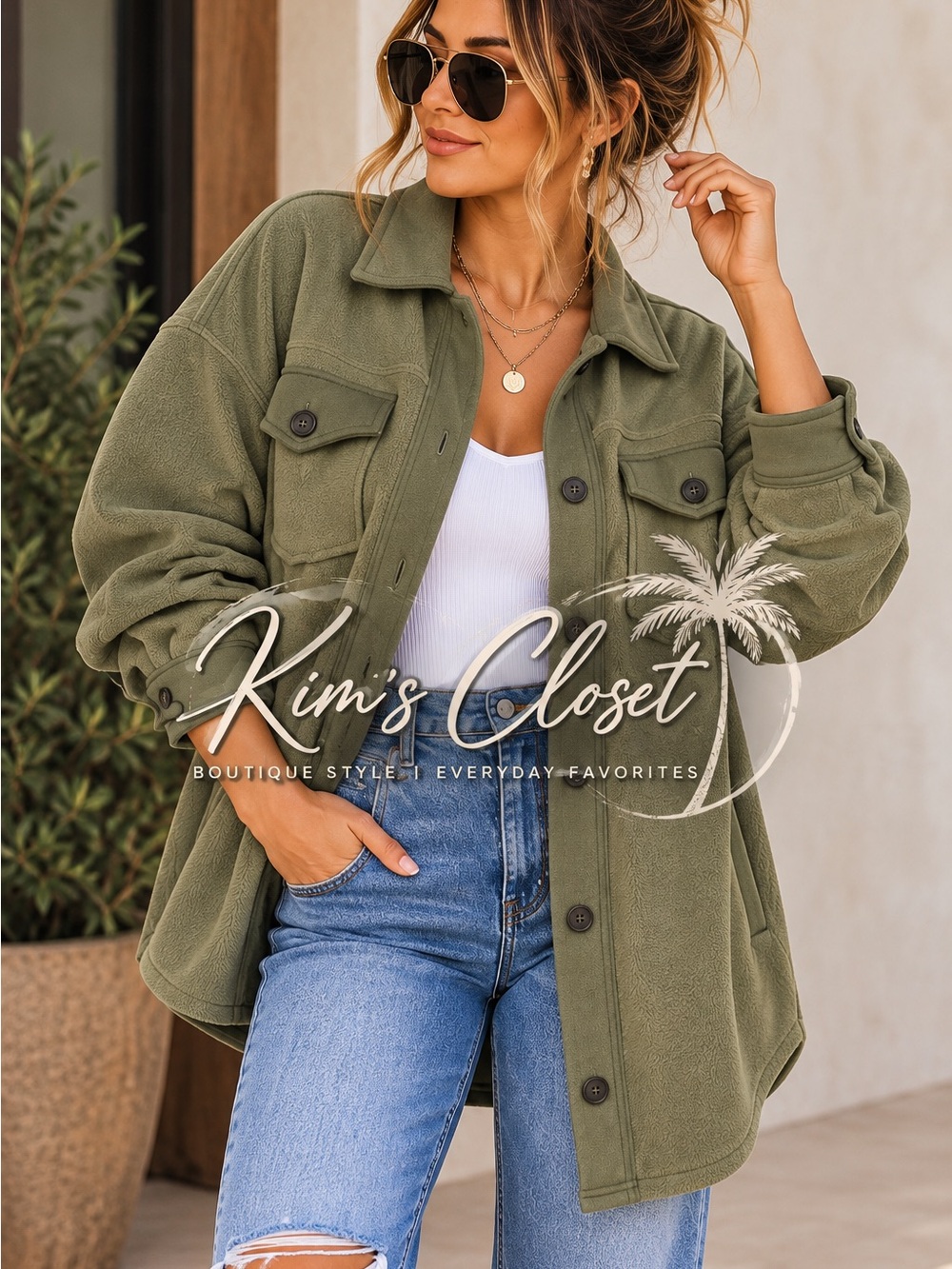NWT Zenana Olive Fleece Shacket Oversized Button Up Jacket Small